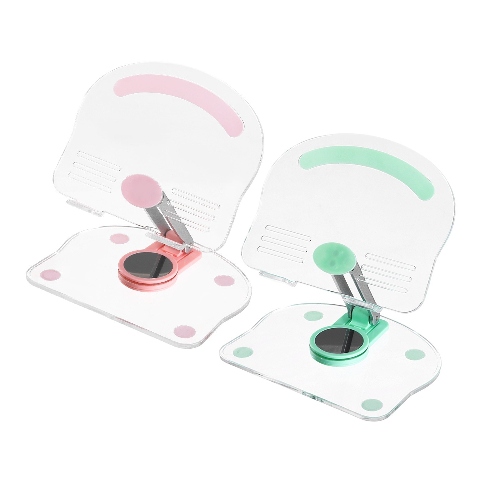 2 PCS Acrylic Tablet Stand,Acrylic Tablet Holder Adjustable Foldable,Green Pink