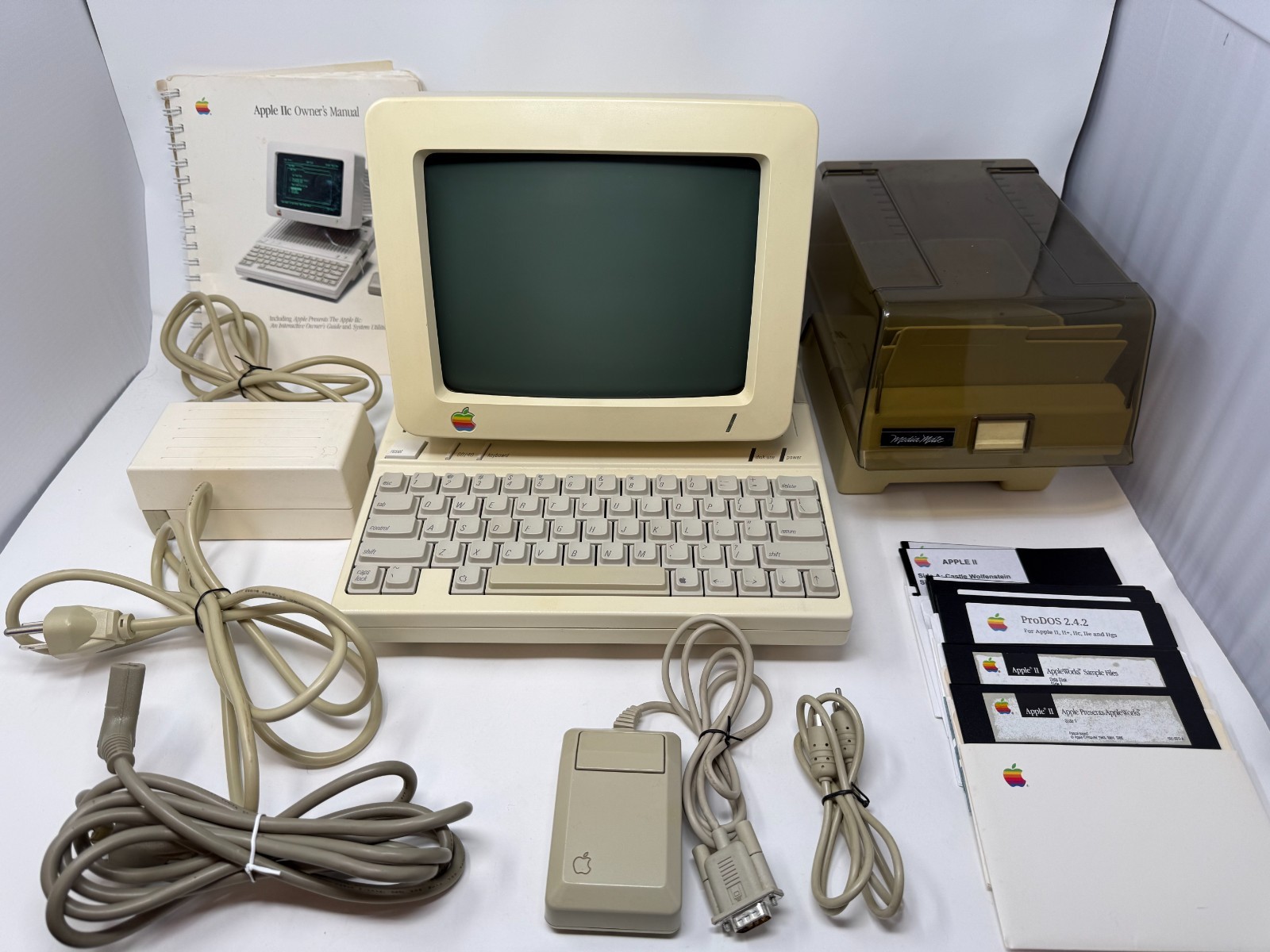Apple IIc Vintage Computer Monitor Bundle Recapped 128K Mouse 10 Disks Manual