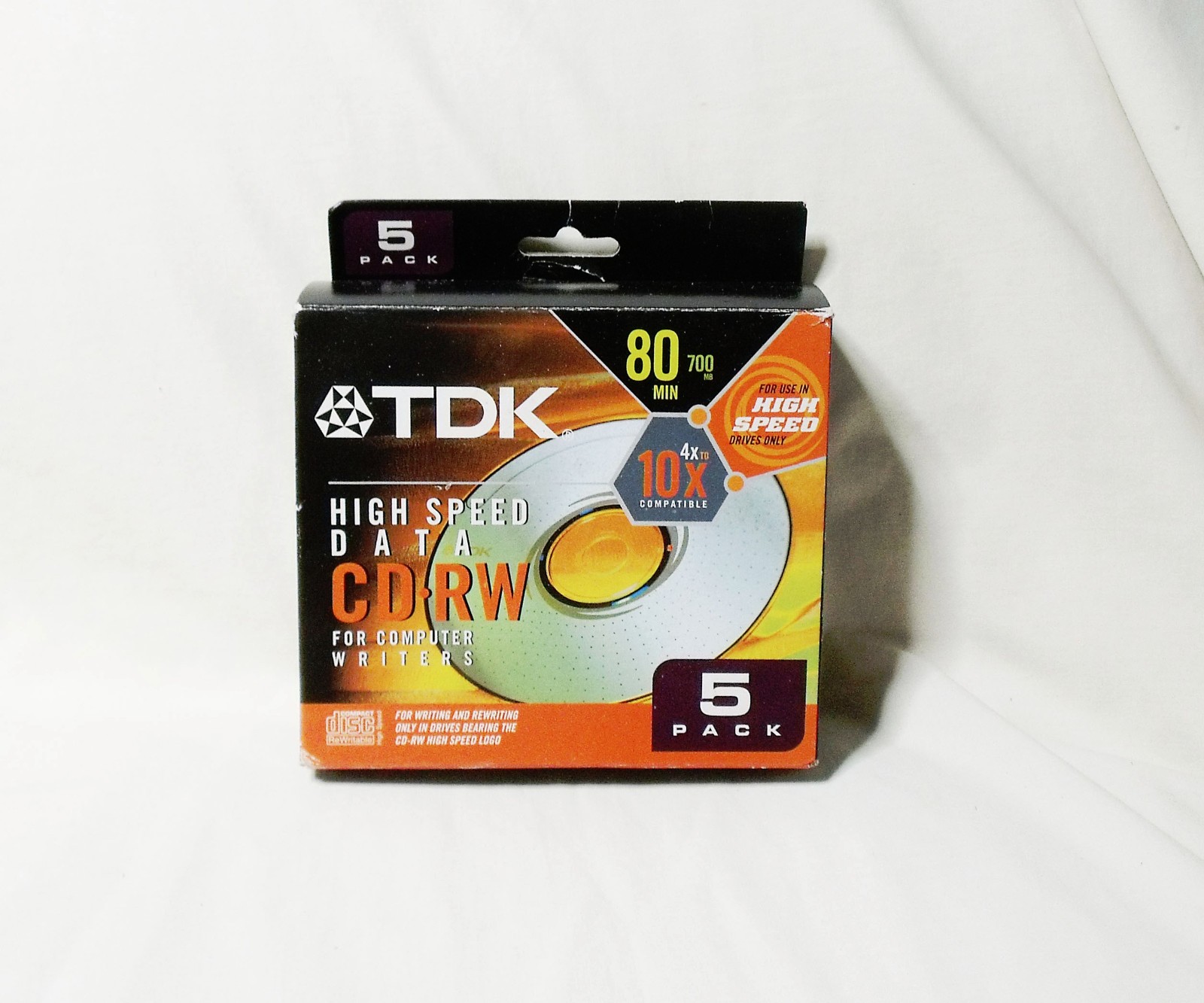 TDK High Speed Data CD-RW 5 Pack Discs 10X 700 MB (new open box)