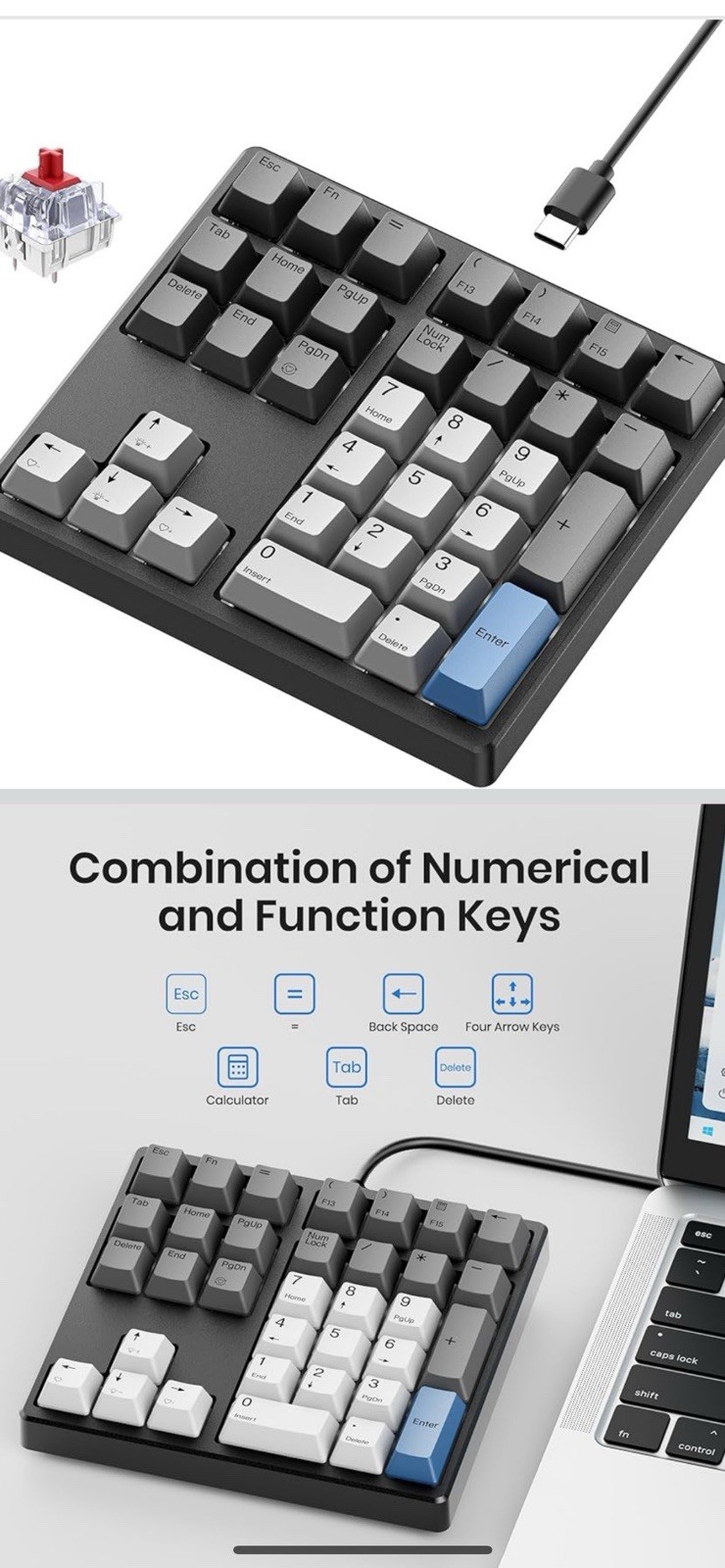 Mechanical Number Pad, 34 Key Wired Hot Swappable Keypad,