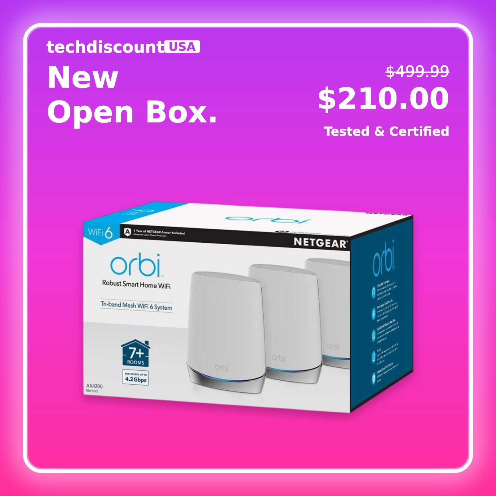 Netgear Orbi AX4200 Tri-Band Mesh WiFi 6 System (RBK753)