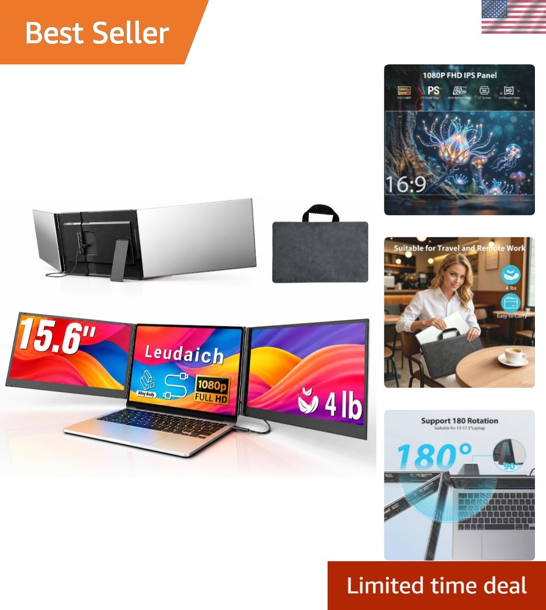 One Cable Laptop Screen Extender, 15.6" FHD 1080P IPS Portable Monitor, Ultra...