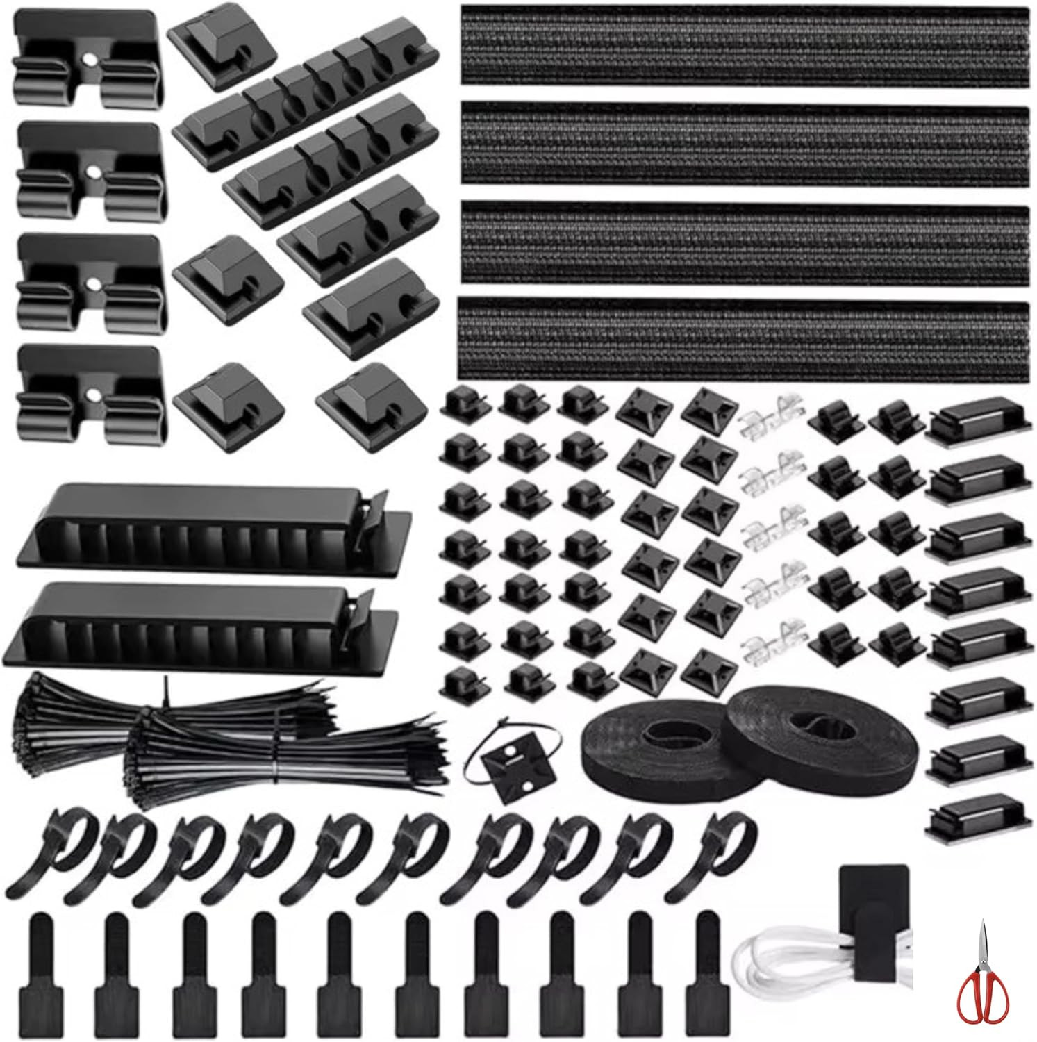 314PCS Cable Management Kit Clips Sleeves Ties Mounts Scissors Travel Case