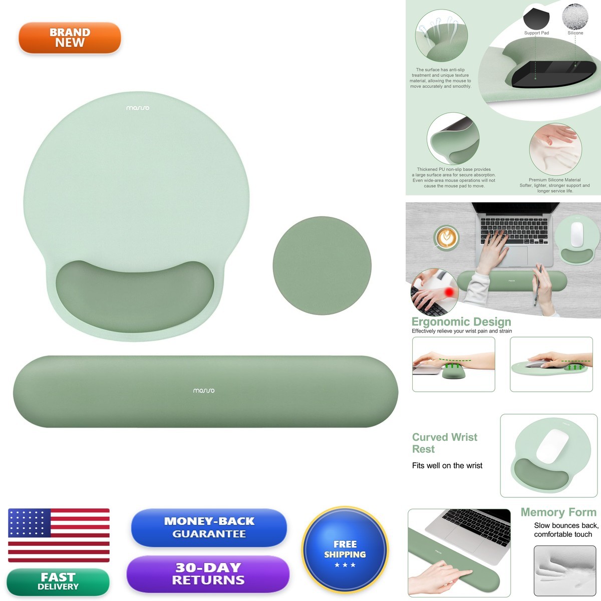 MOSISO Wrist Rest Support for Mouse Pad & Keyboard Set, Antique Green