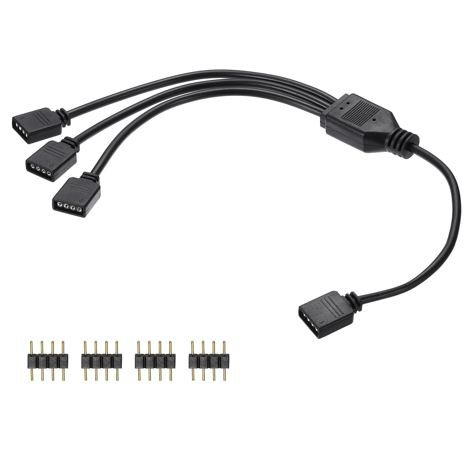 RGB Splitter Cable 12V 12" 4 Pin 1 to 3 RGB Adapter Black