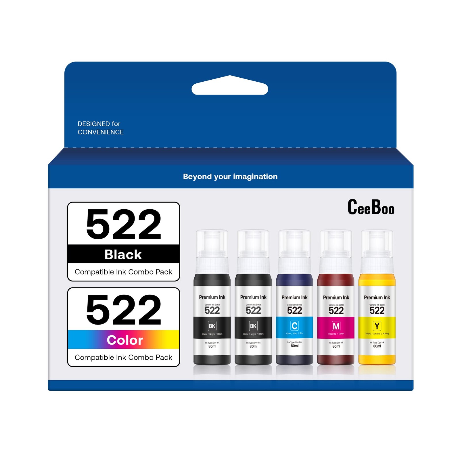 CEEBOO 522 High Capacity (5 Bottles) Refill Ink Replacement for Epson Compatible