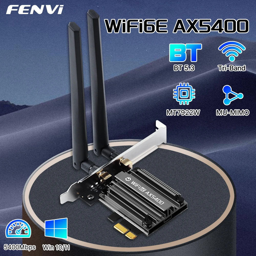 WiFi 6E AX5400 PCIe Adapter 5374Mbps Tri-Band 2.4/5/6GHz BT 5.3 Wireless Card