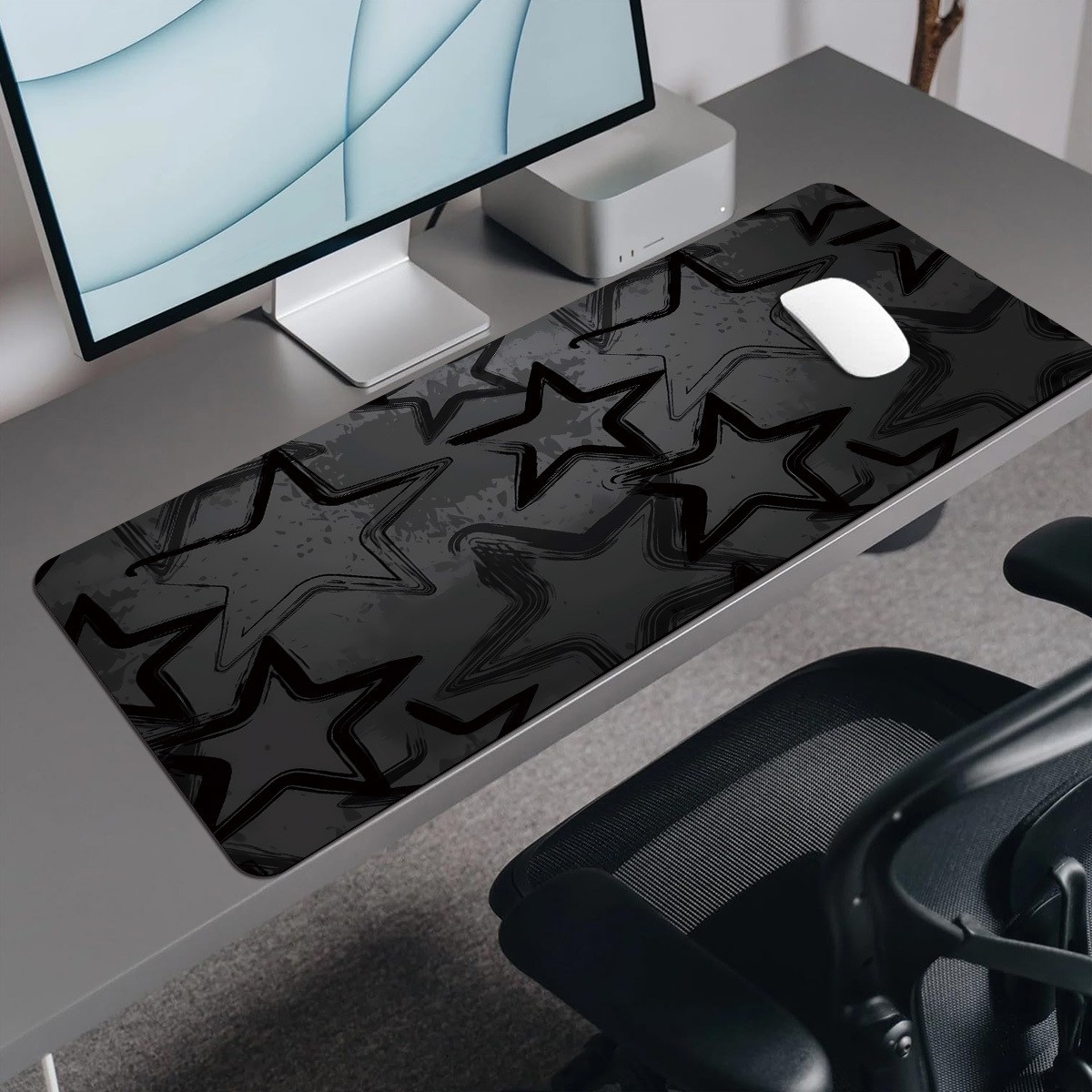 1pc Extended Gaming Mouse Pad and Computer Desk Keyboard Mat - Black Gray Pent