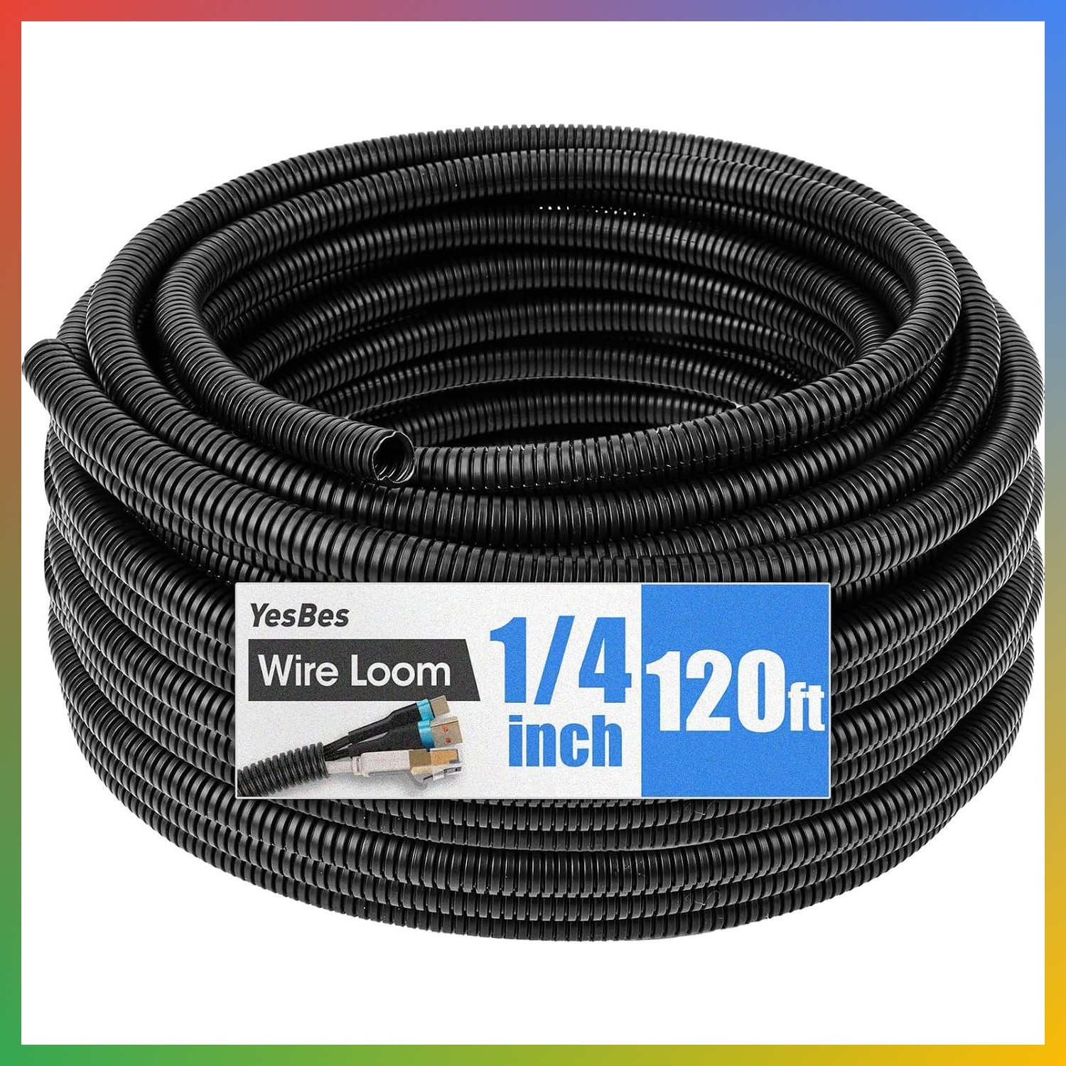 Split Wire Loom Tubing 1/4 Inch 120ft Black Conduit Wire Protector