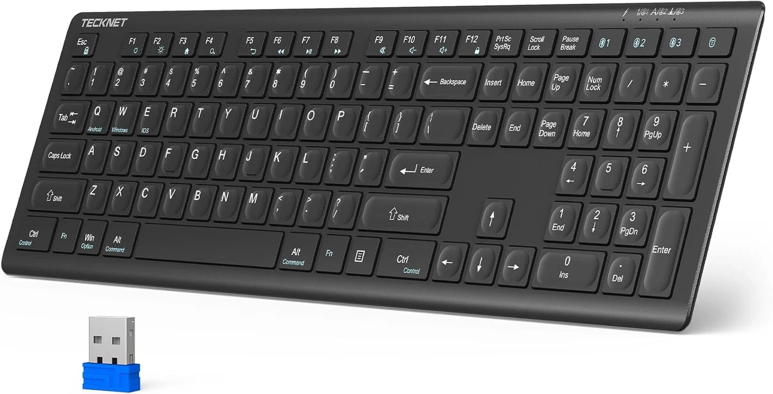 TECKNET Bluetooth Keyboard Rechargeable, 4-Device Free Switching 2.4GBT