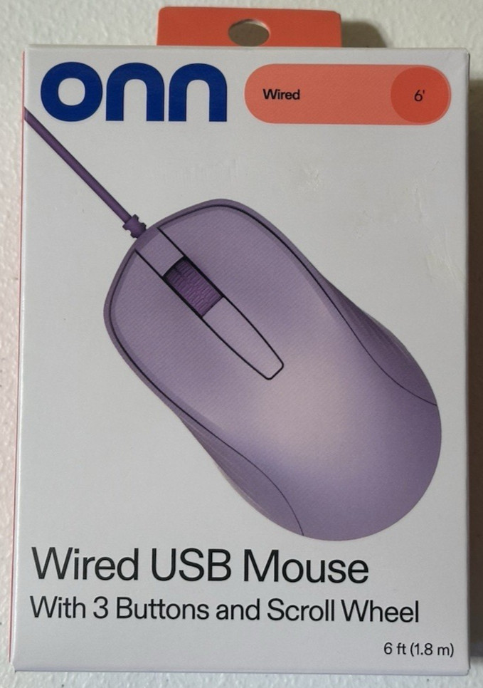 ONN Wired USB Mouse, 3 Buttons, Lavender