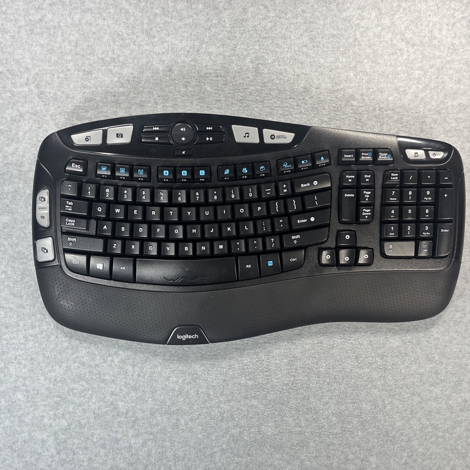 Logitech K350 Wireless Wave Ergonomic Keyboard BLK Model # Y-R0053 NO DONGLE