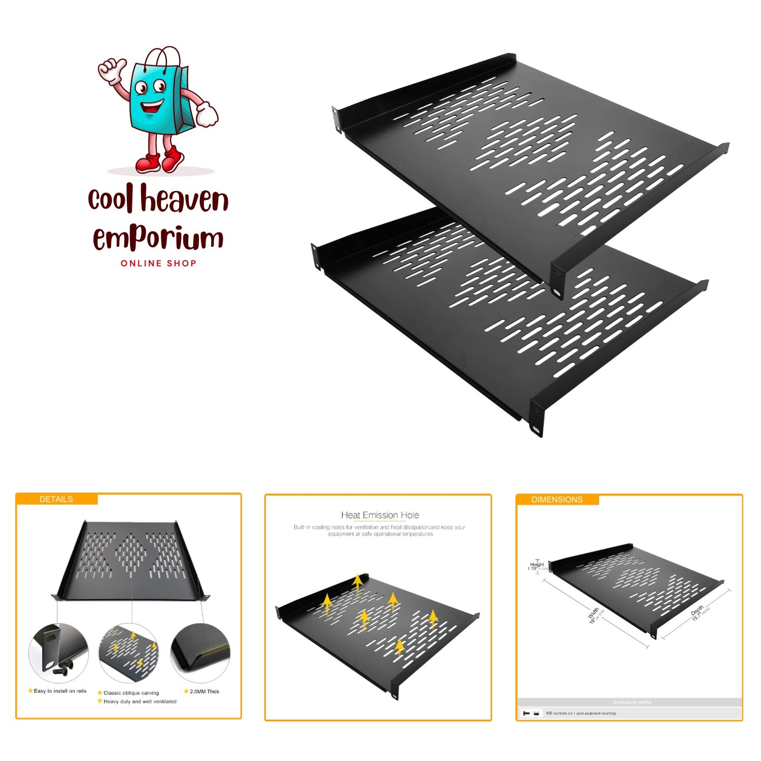 Effortless Installation 1U Vented Server Rack Shelves - 2 Pieces, 16" Depth