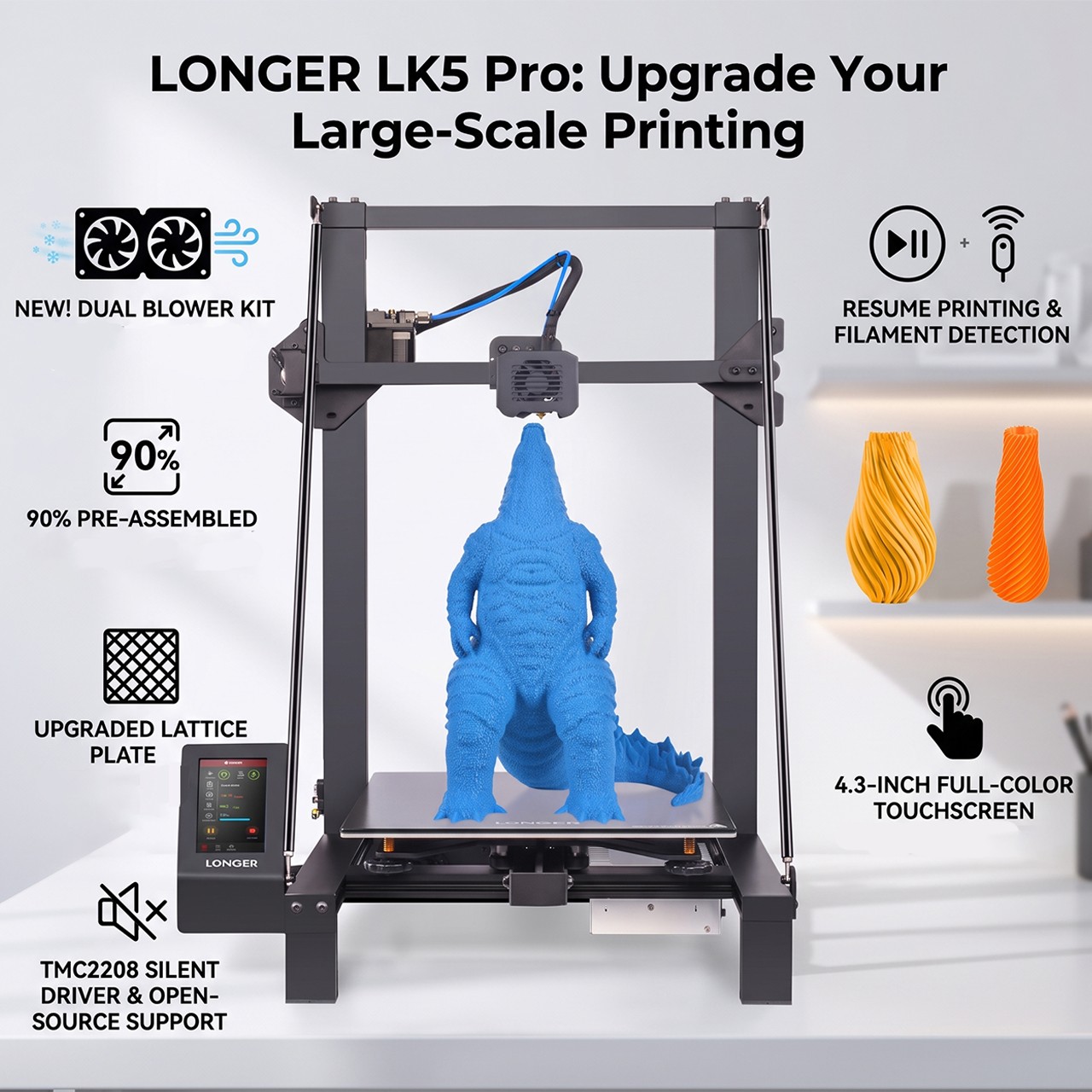 LONGER LK5 Pro FDM 3D Printer 4.3" Touchscreen Large Printing Area Resume Print