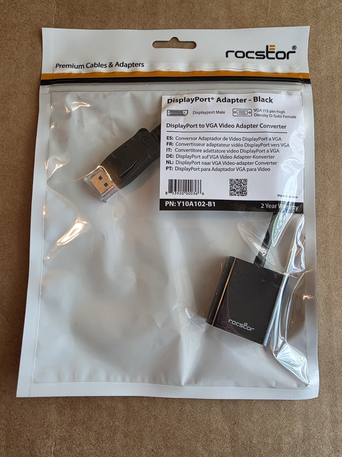 Rocstor DisplayPort to VGA Video Adapter Converter Y10A102-B1 Brand New Unopened