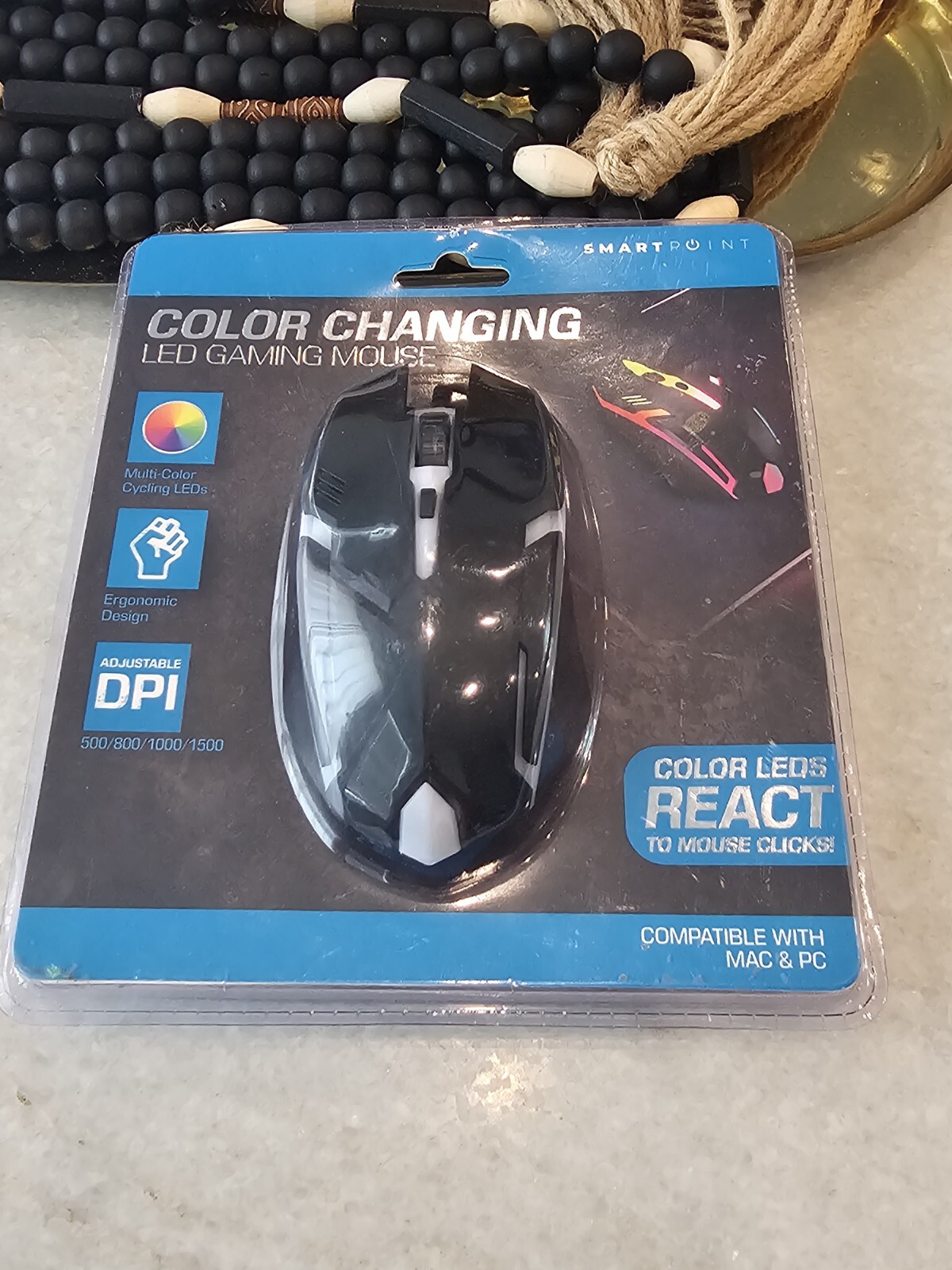 Gaming Mouse Smart Point Multi-Color Changing LED Compatible W/Mac & PC NEW