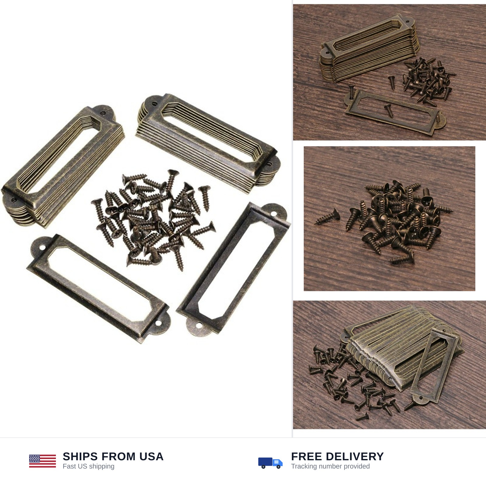 20pc antique brass drawer label pull frame handle tag holder 60x17mm bronze