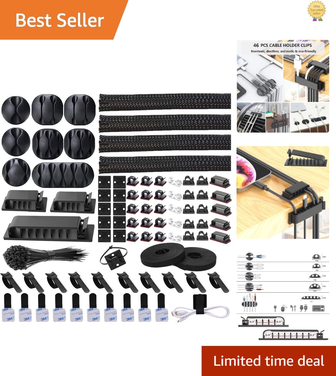 Complete 192-Piece Cable Organizer Kit - Self-Adhesive & Eco-Friendly Design