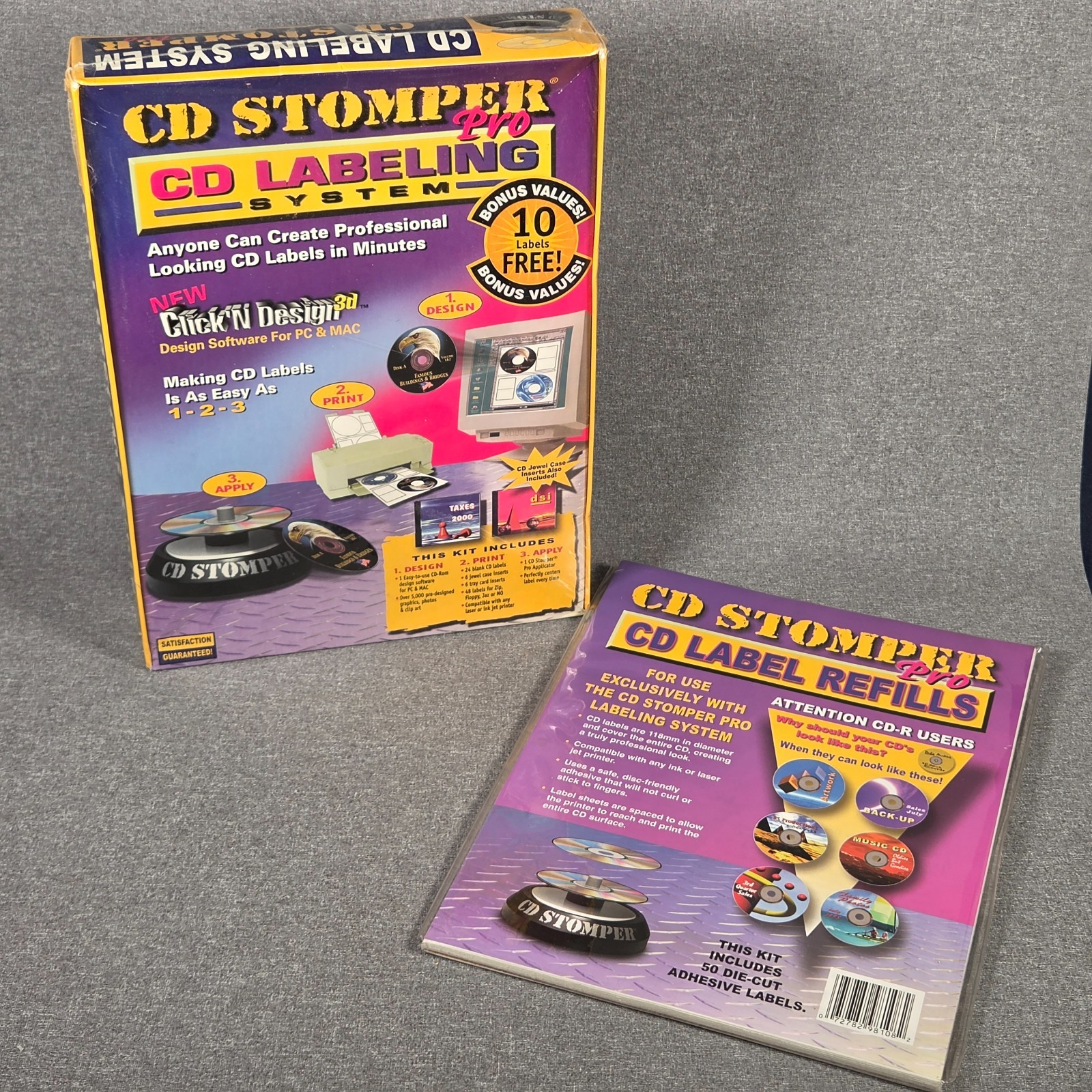 NIB CD Stomper Pro CD Labeling System Click'N Design Software W Extra Label Pack