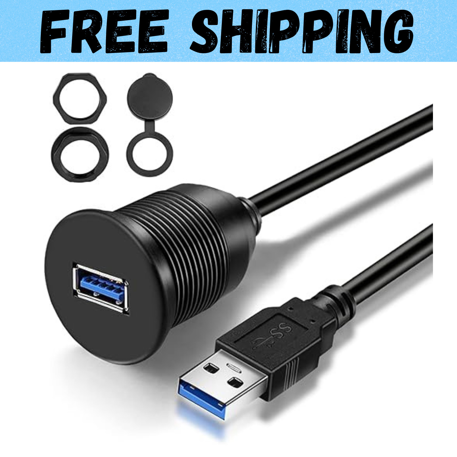 GOBGOD Single Port USB 3.0 Car Flush Mount Cable, USB Dash Mount Adapter Male...