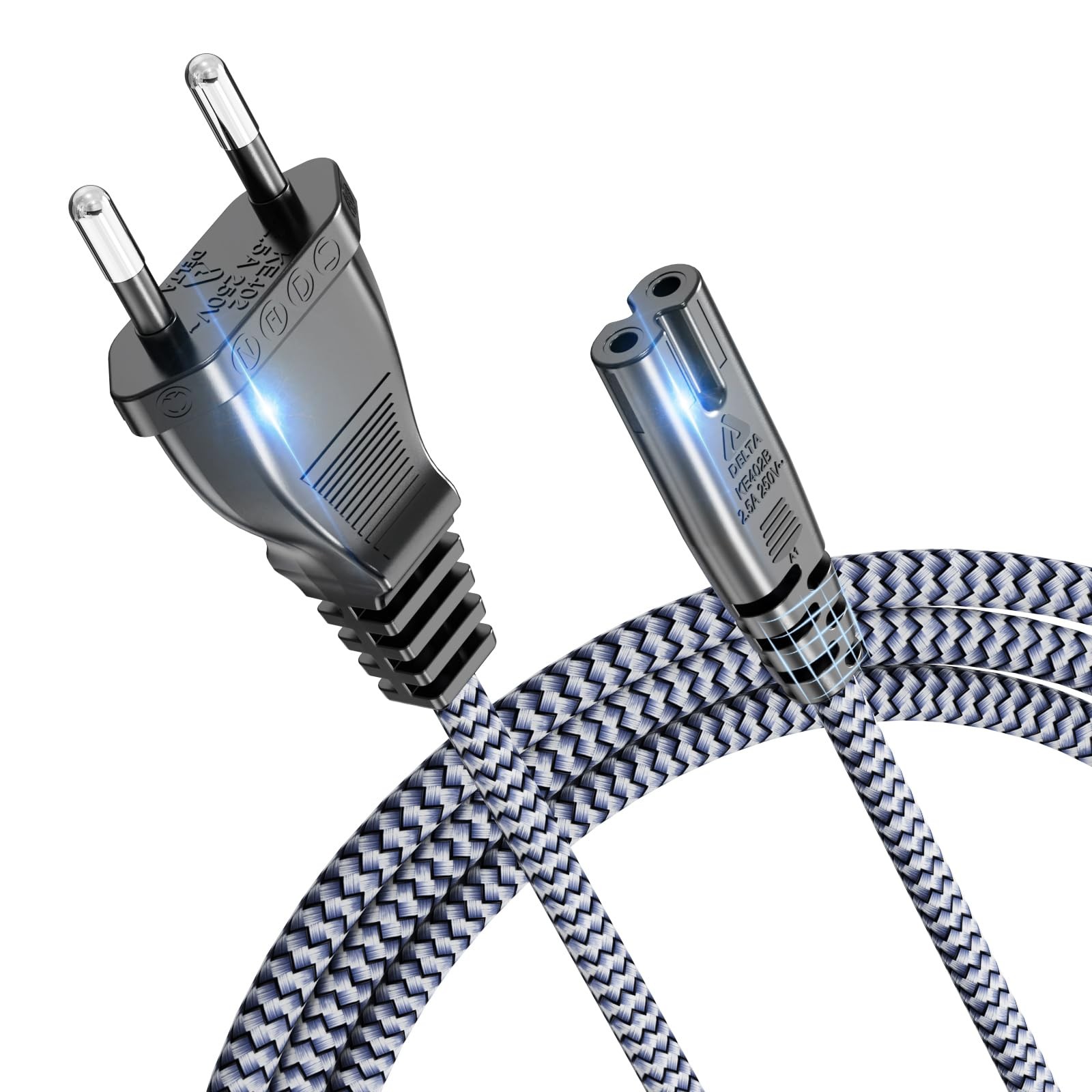 European Power Cord, Goalfish EU 2- Slot Power Cable Europlug (IEC-320-C7 to ...