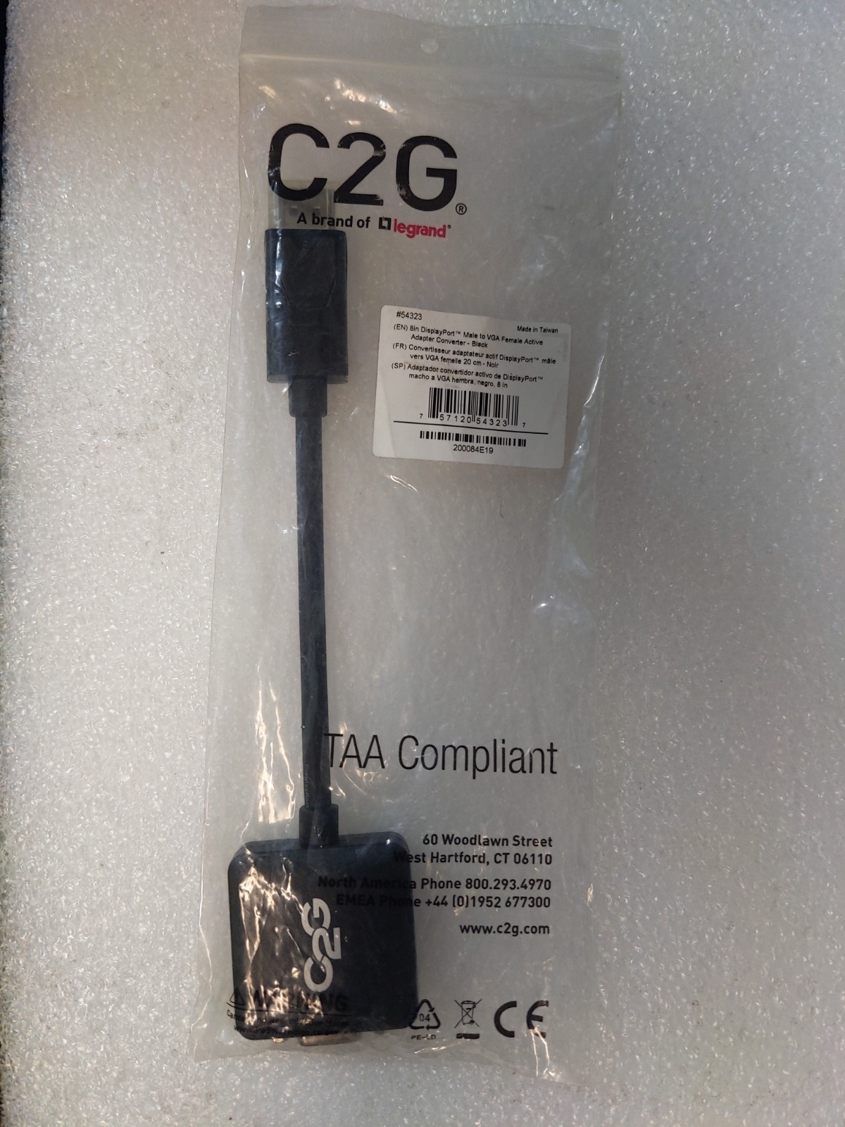 C2G 54323 Active DisplayPort Male to VGA Female Adapter Converter 8in 1080p NEW