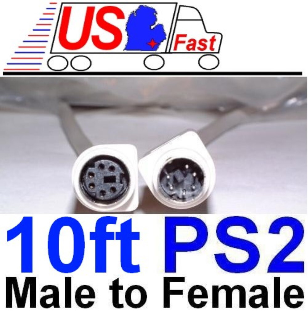 10FT PS/2 MDIN-6 Male to Female M/F Extension Cable Cord For Mouse & Keyboard
