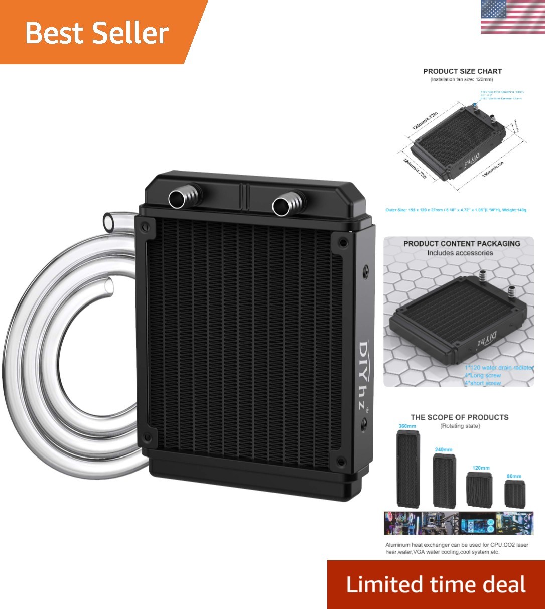 Water Cooling Computer Radiator, 12 Pipe Aluminum Heat Exchanger Liquid Cooli...