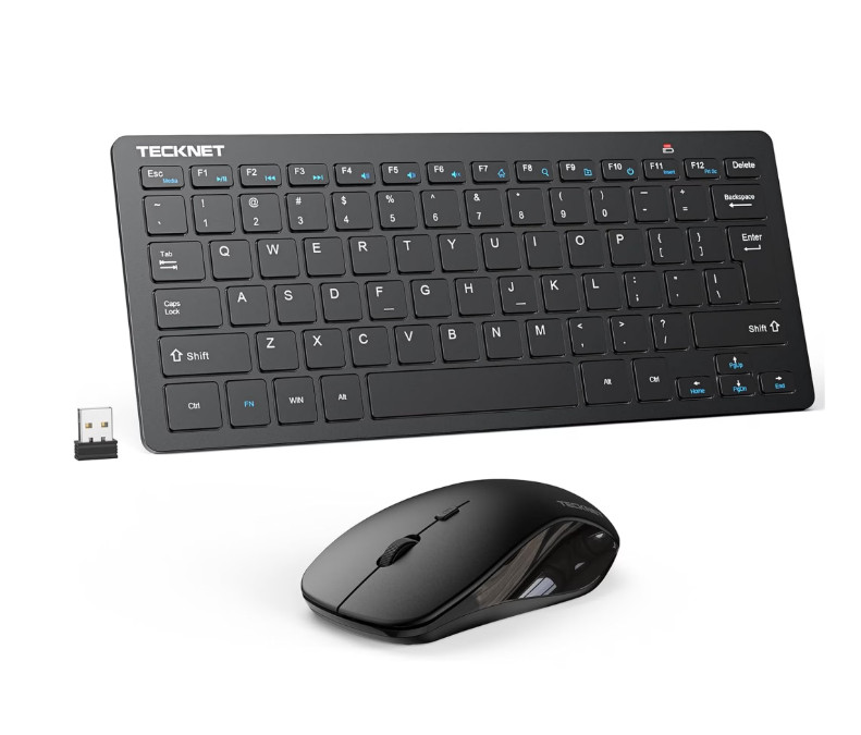 Teclado y Ratón Inalámbricos 2,4 GHz Compactos Silenciosos 1600 DPI para PC y Ma
