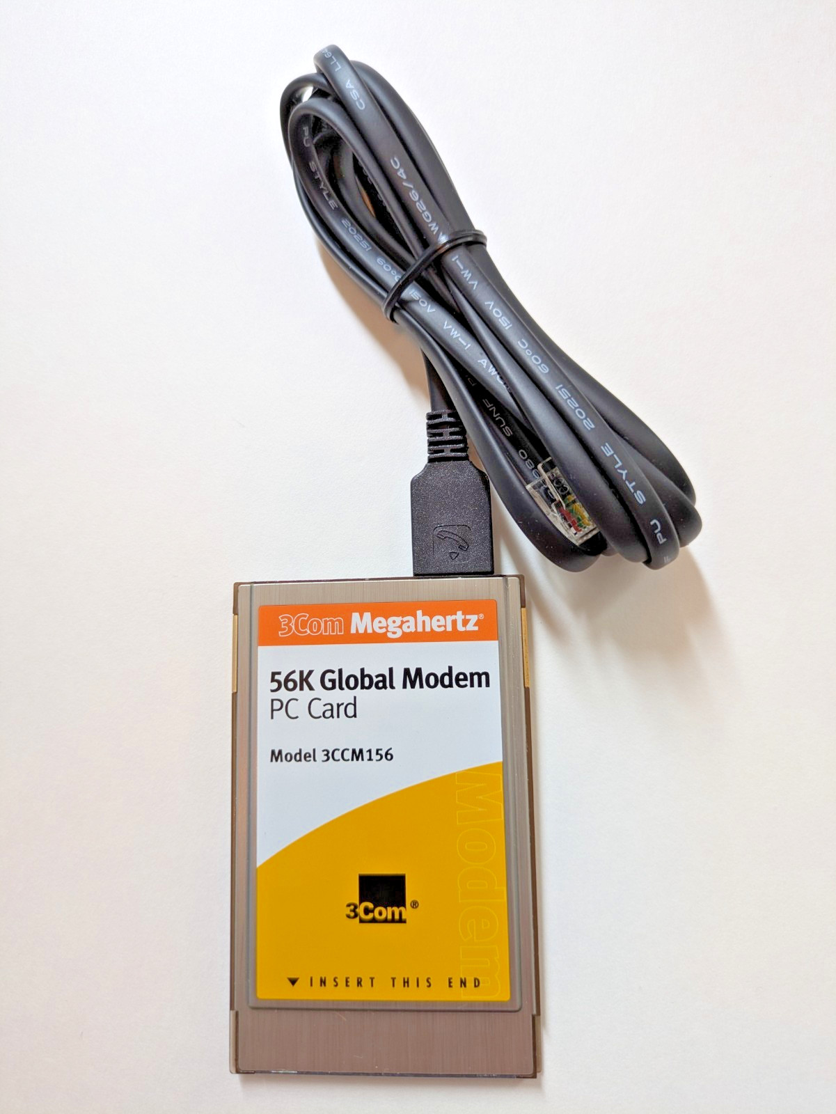 3Com Megahertz 56K Global Modem PC Card 3CCM156 with cable TESTED WORKS