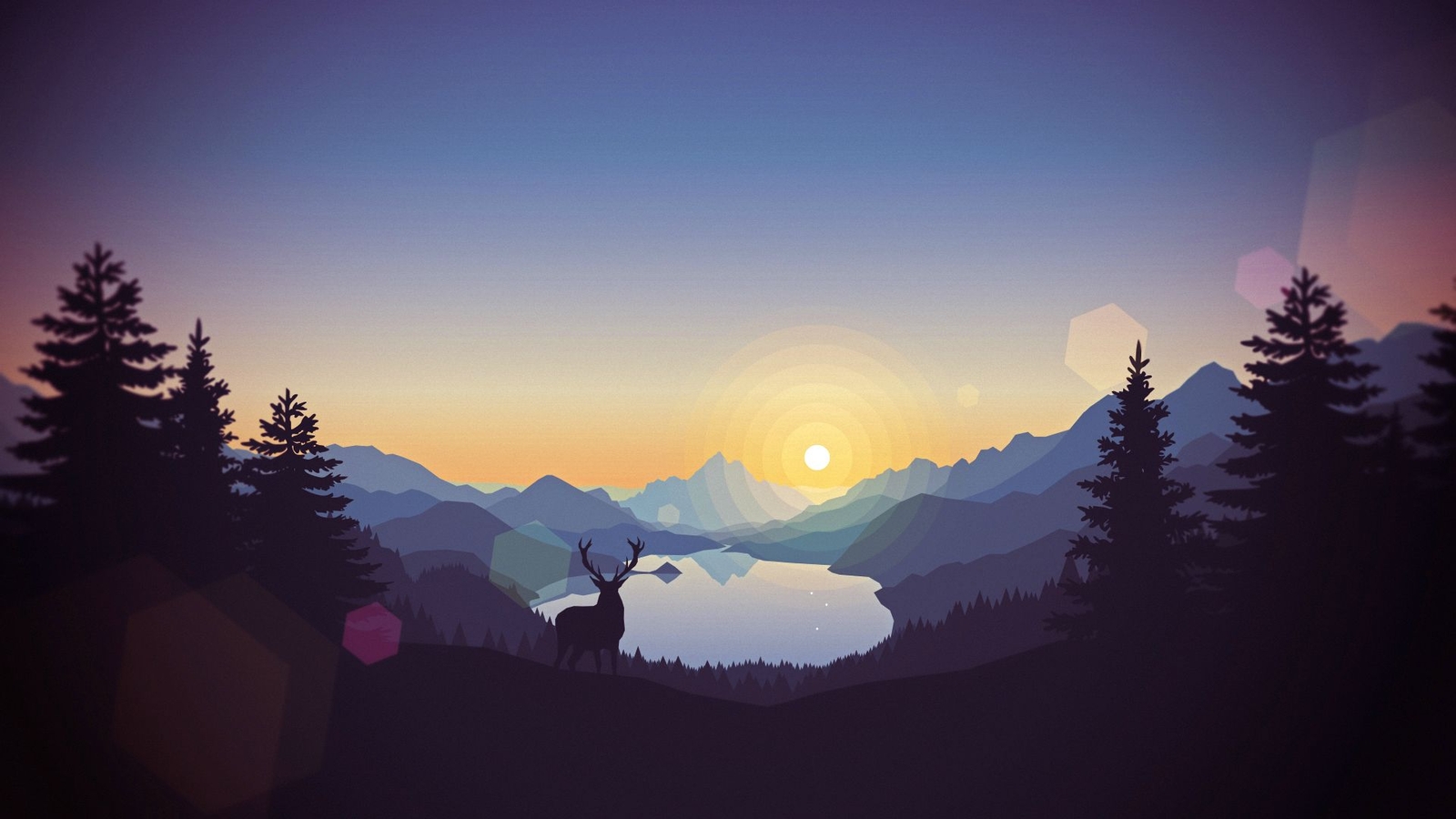 Landscape  art mountains sunset forest lagoon Custom Gaming Mat Desk