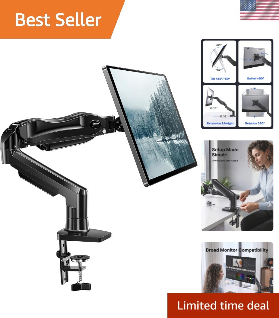 Sturdy FlowLift Single Monitor Arm – Fits 13 to 32 Inch Monitors with VESA Mount