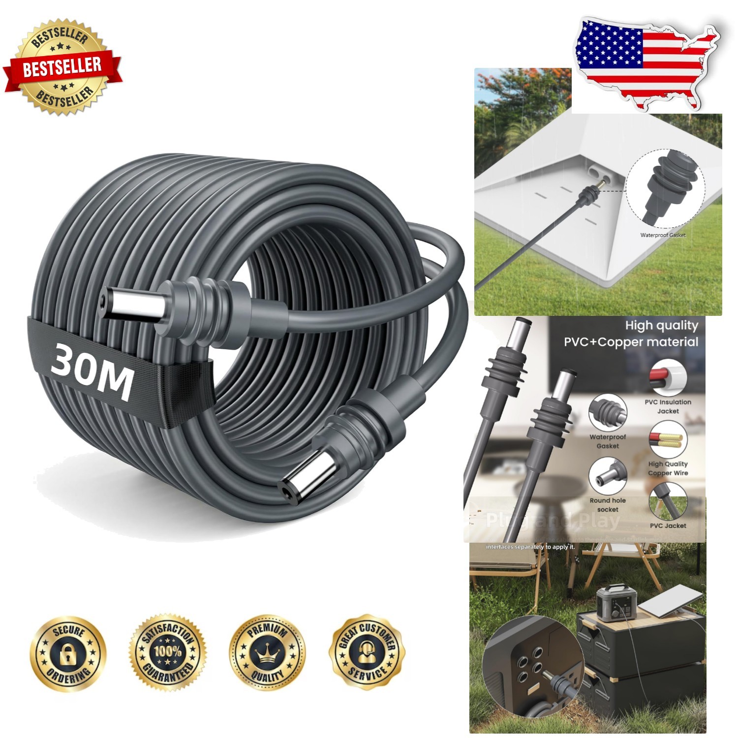 Starlink Mini Power Cable 30M 16AWG Weather-Resistant Outdoor DC Cord