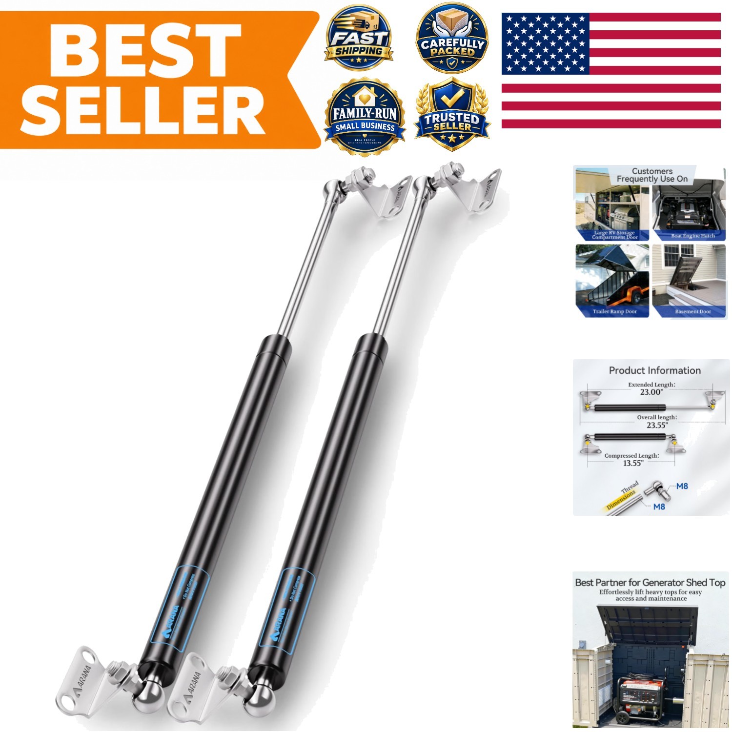 Gas Struts 23" 100lb for RV Bed & Large Garbage Box, 2 Pack