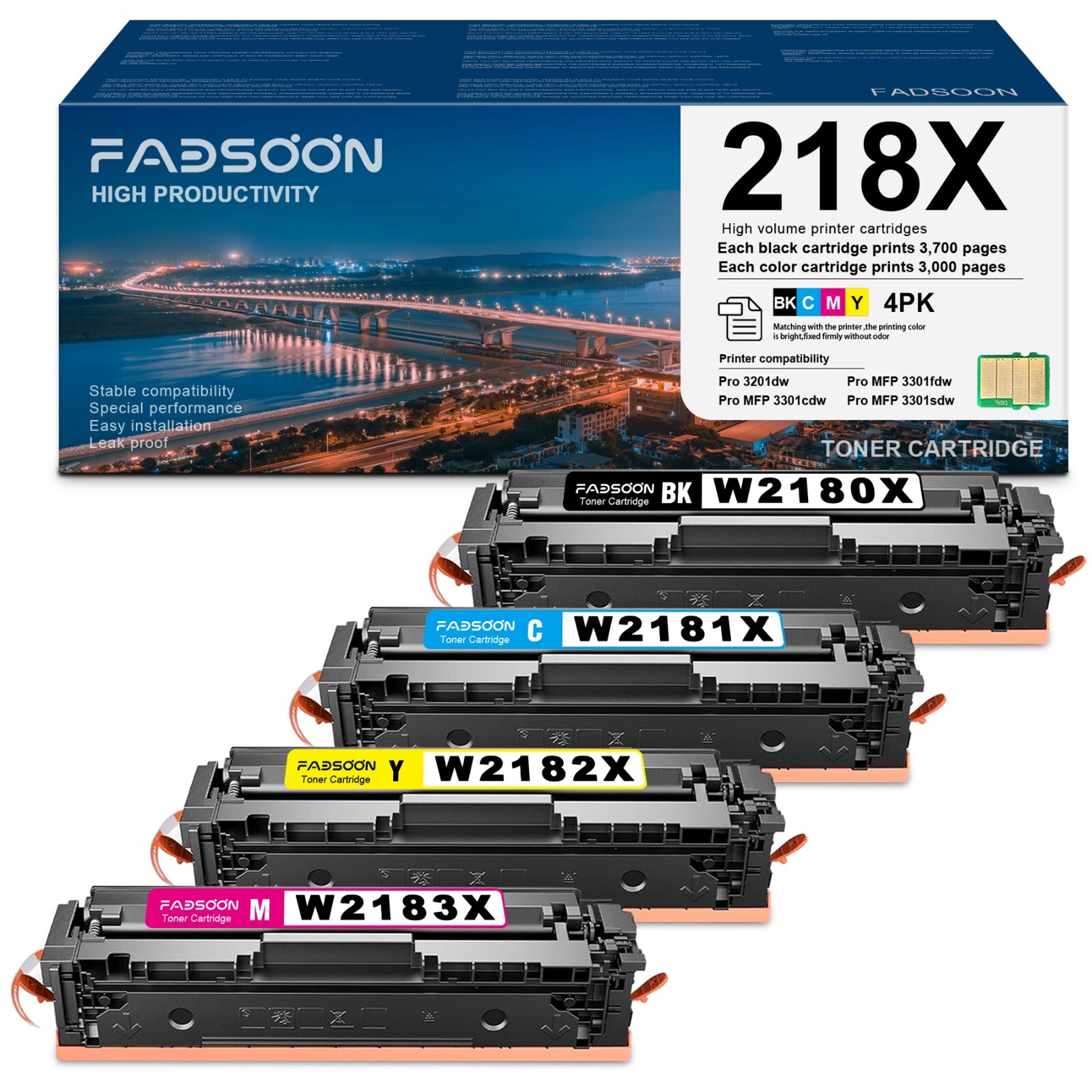 218X W2180X 4PK Toner for Color LaserJet Pro 3201dw MFP 3301cdw 3301fdw 3301sdw