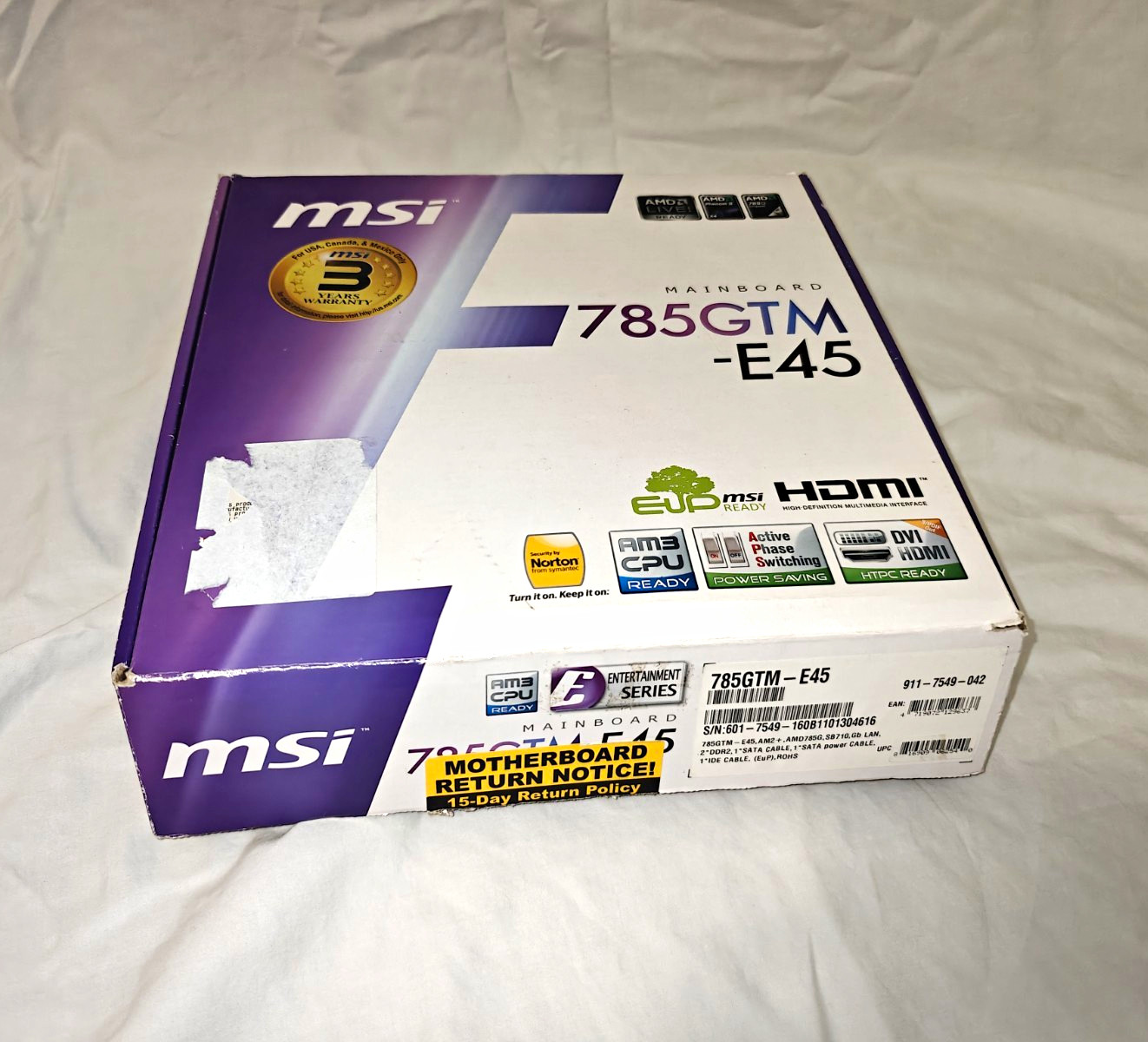 MSI 785GTM-E45 MicroATX AM3 DDR3 Motherboard HDMI/DVI/VGA PCIe I/O