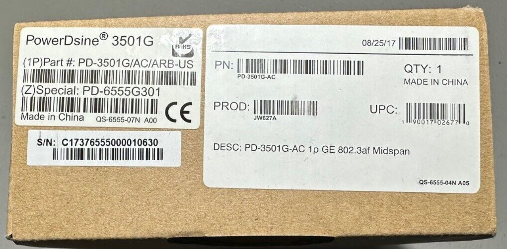 Microsemi PowerDsine 3501 Gigabit PoE Injector IEEE 802.3af PD-3501G / AC New