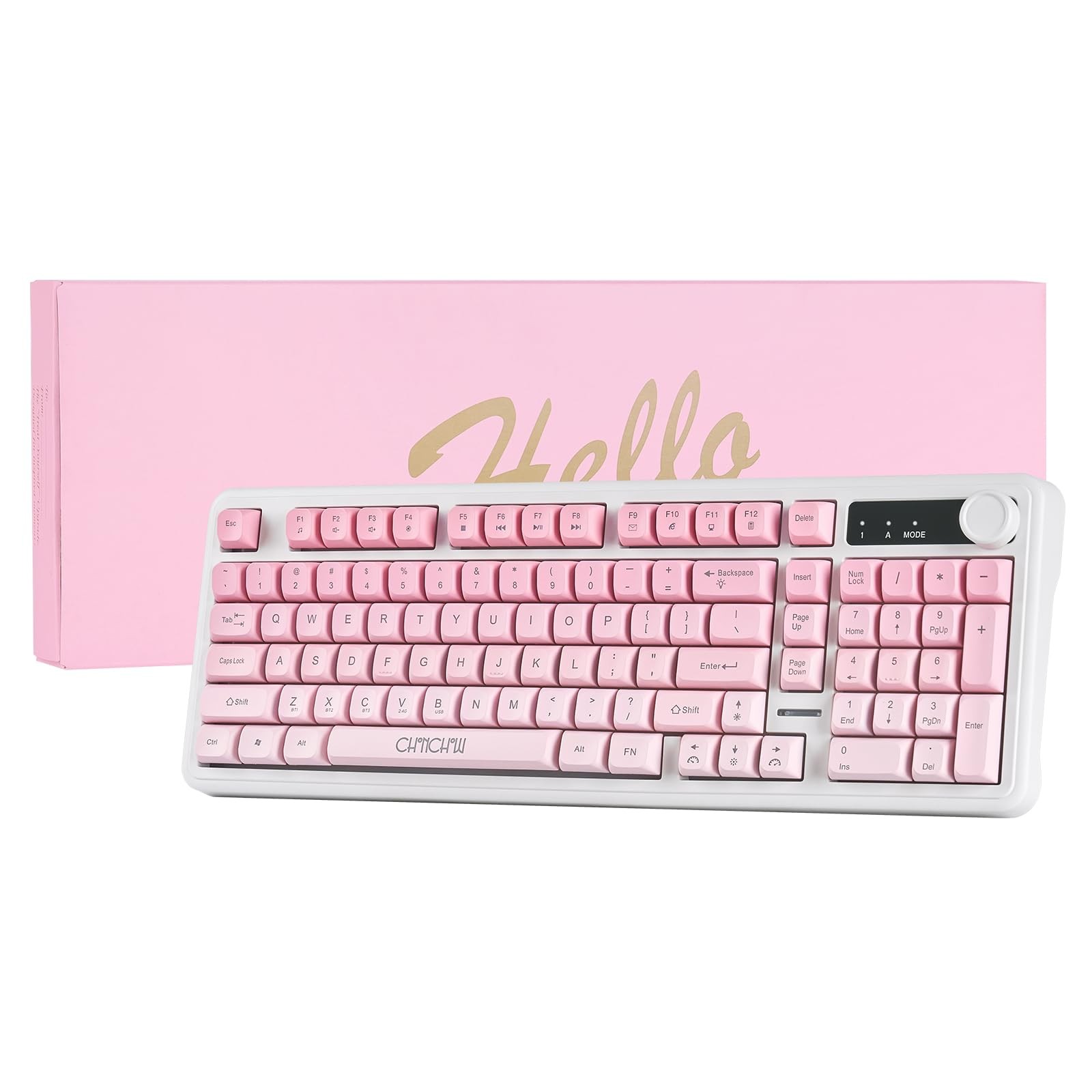 G820 98Key Pink White Gradient Wireless Keyboard Bluetooth/2.4G/USB TriMode