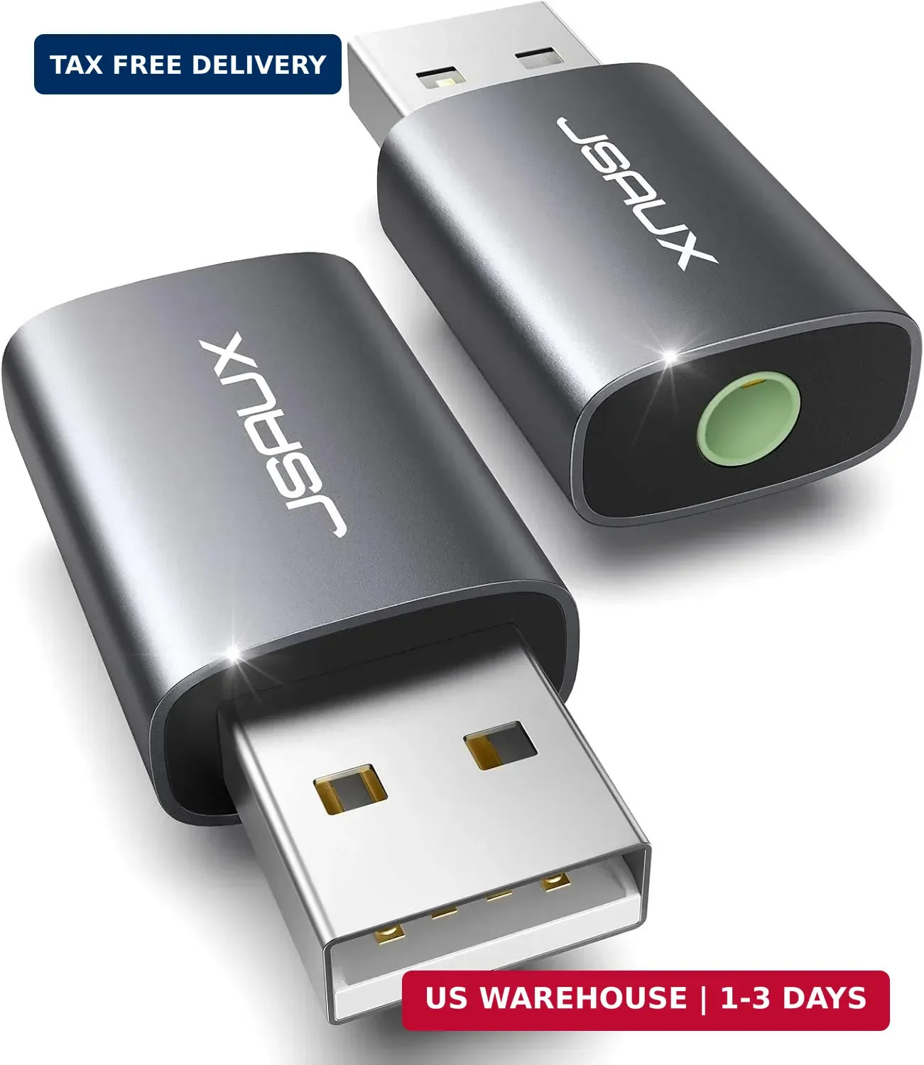 JSAUX 2 Pack USB to 3.5mm Jack Audio Adapter, Sound Card Support Mic TRRS