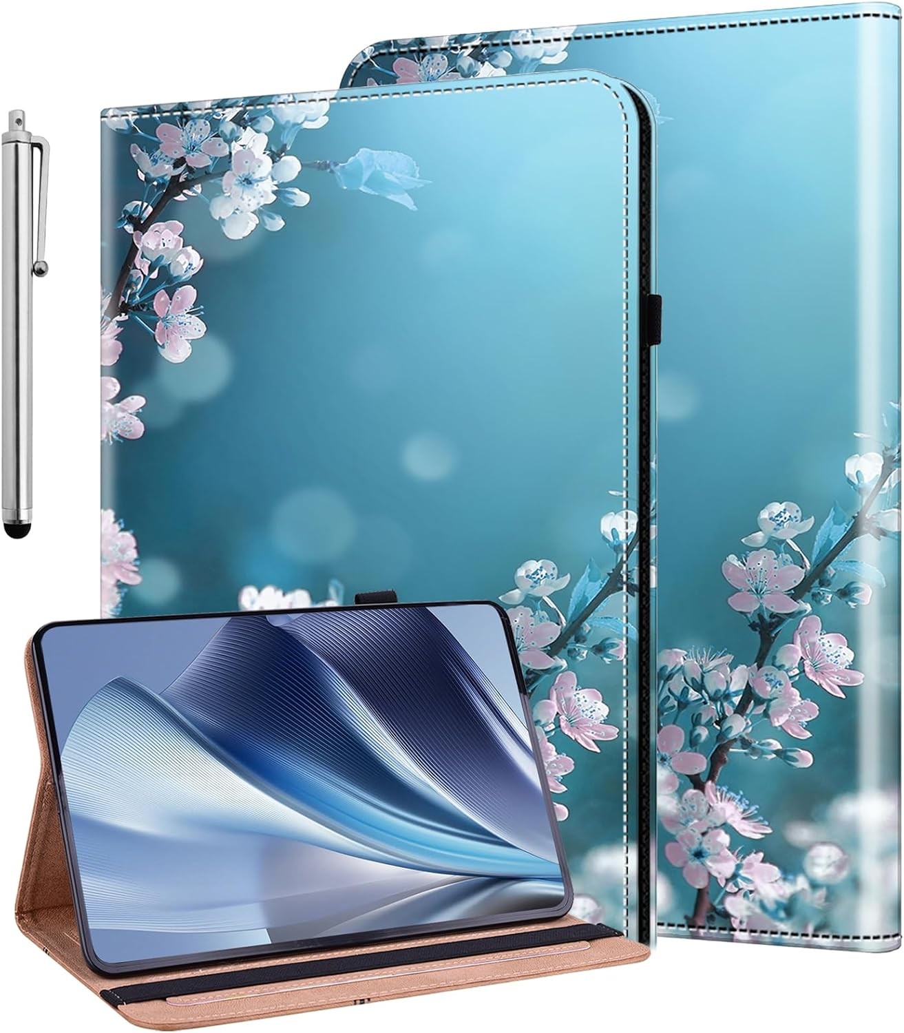 iPad 11th Generation 11 Inch 2025 Case, Plum Blossom Leather Flip Wallet with Pe