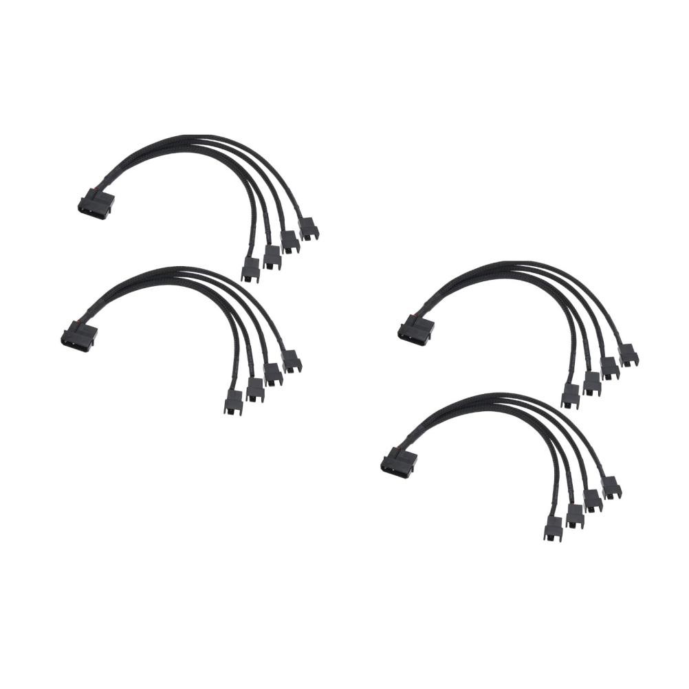 Reusable Black Pc Fan Extension Cable 4 Way Splitter Low Resistance Cooling Cord
