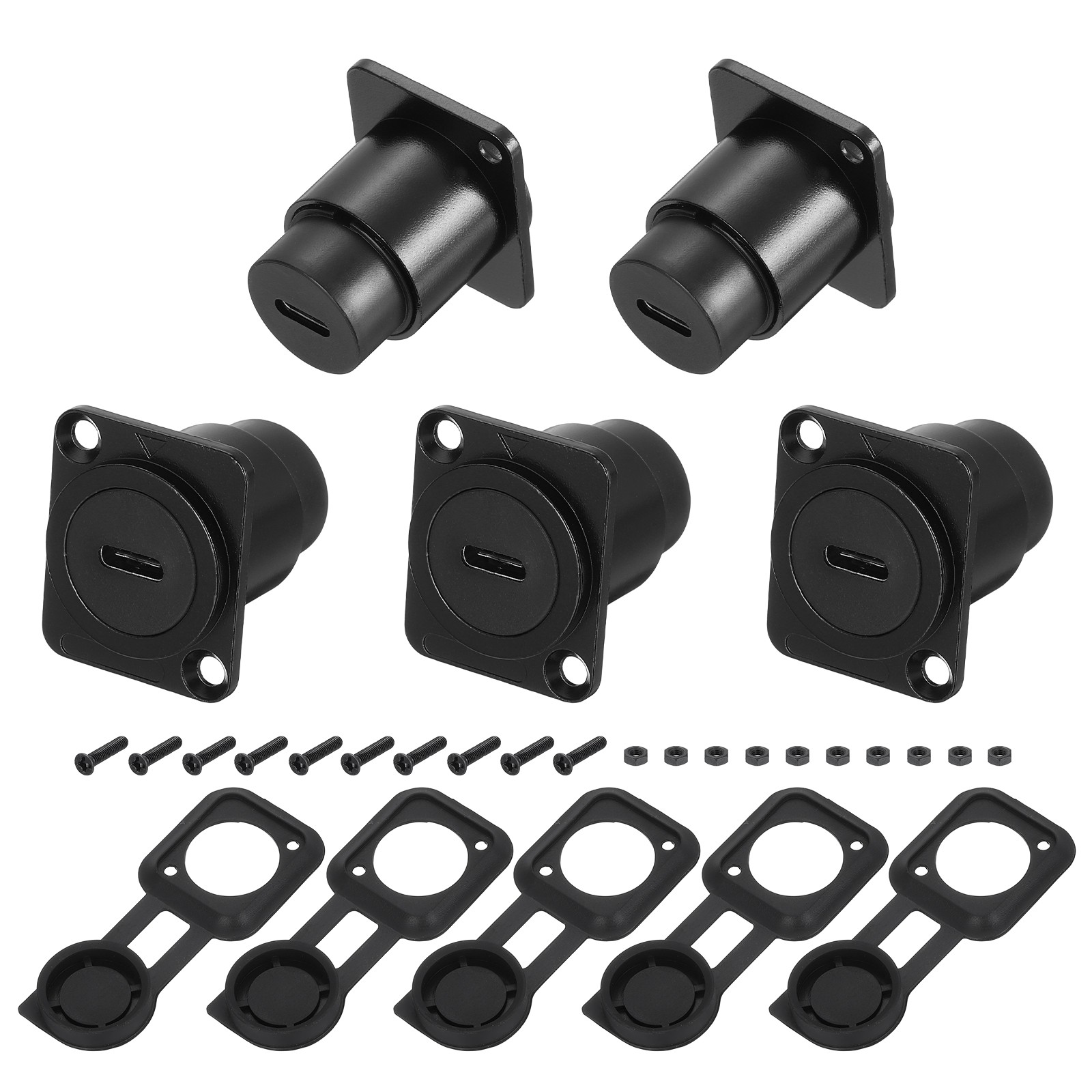 5Pcs Type C Panel Mount Coupler, D-Type USB C Pass Through 10Gbps Black