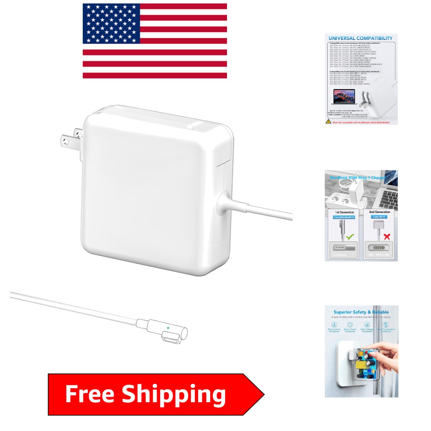 Efficient 85W Mag 1 Power Adapter for MacBook Pro - Amber LED Charging Indicator