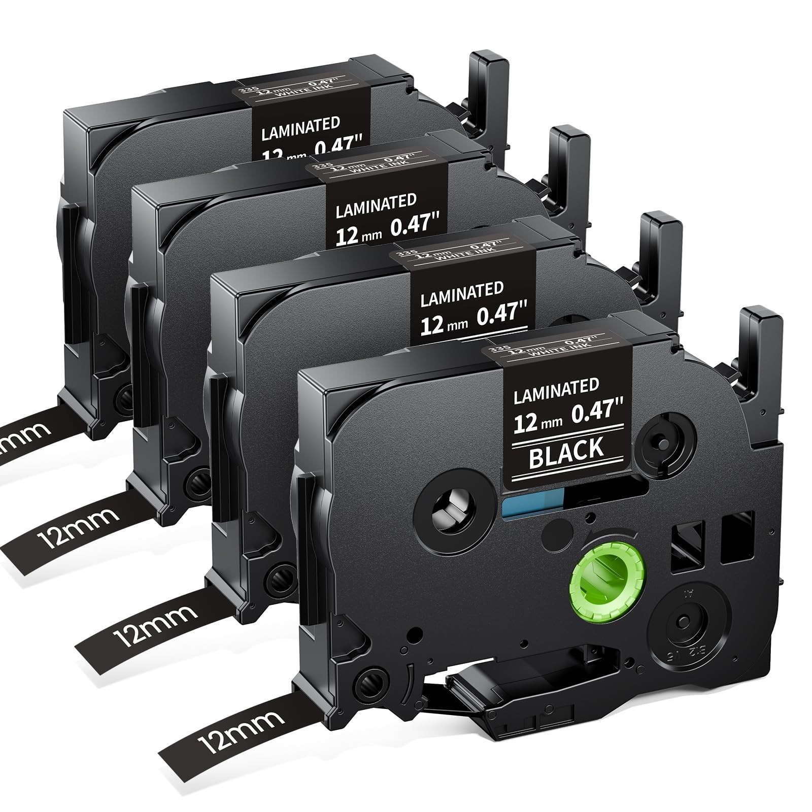 4 x TZe-335 12mm Brother P-touch Compatible Tape - White on Black