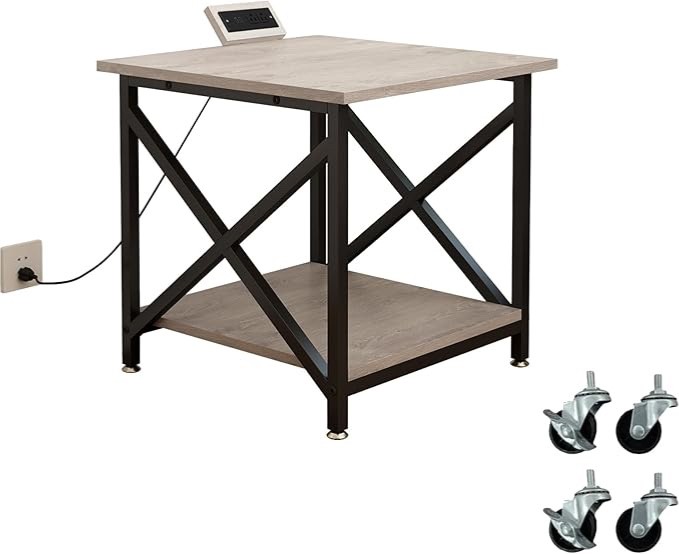 Large Printer Stand with Power Outlet, with Storage Shelf, 2 Tier Rolling Pri...
