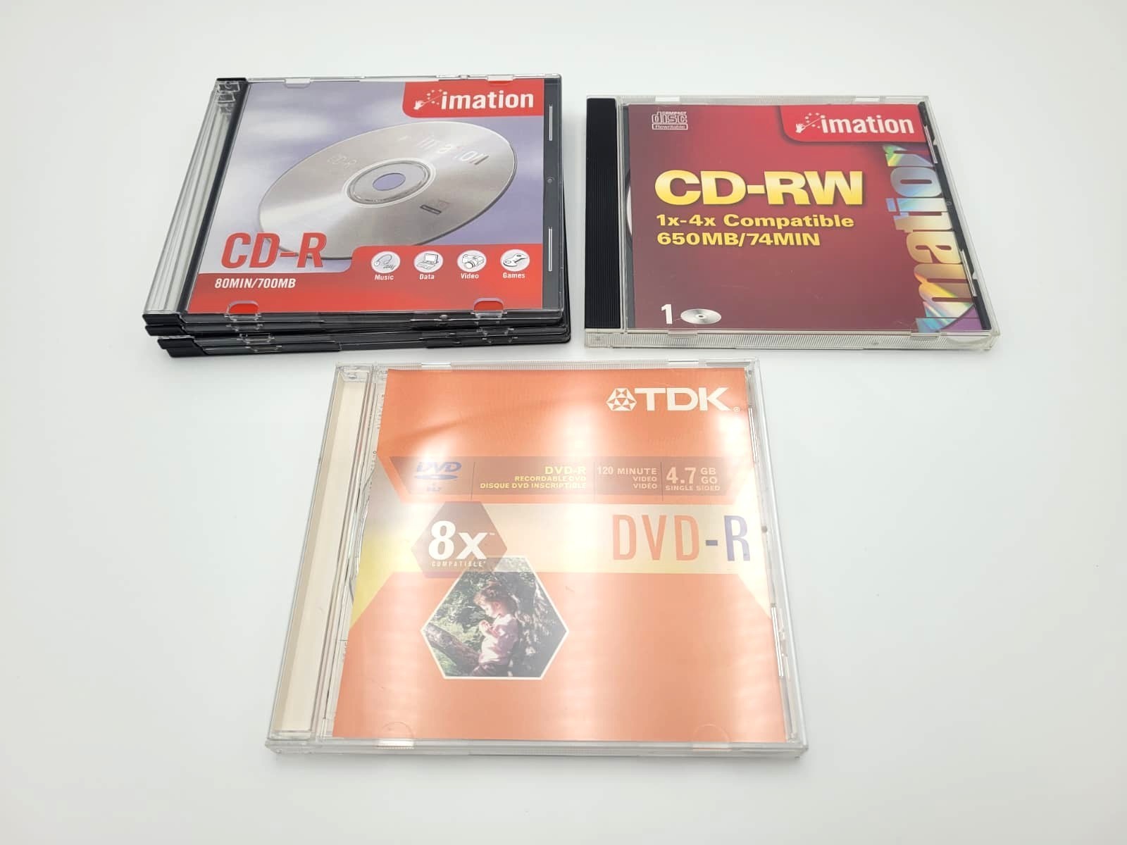 Lot of TDK Memorex Imation DVD+R DVD-R CD-RW CD-R  Jewel Case New Open Package