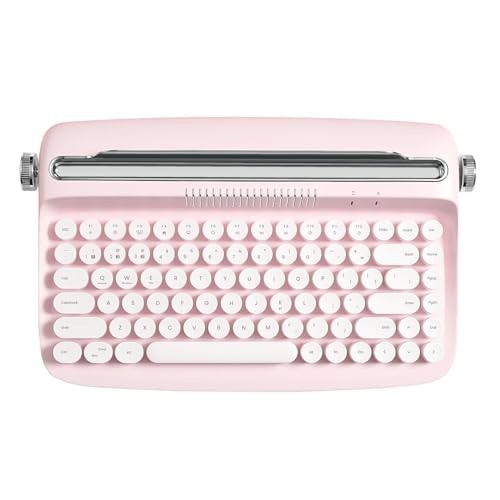 Typewriter Keyboard, 84 Key, Bluetooth, Retro Style, Pink, Mac PC Laptop