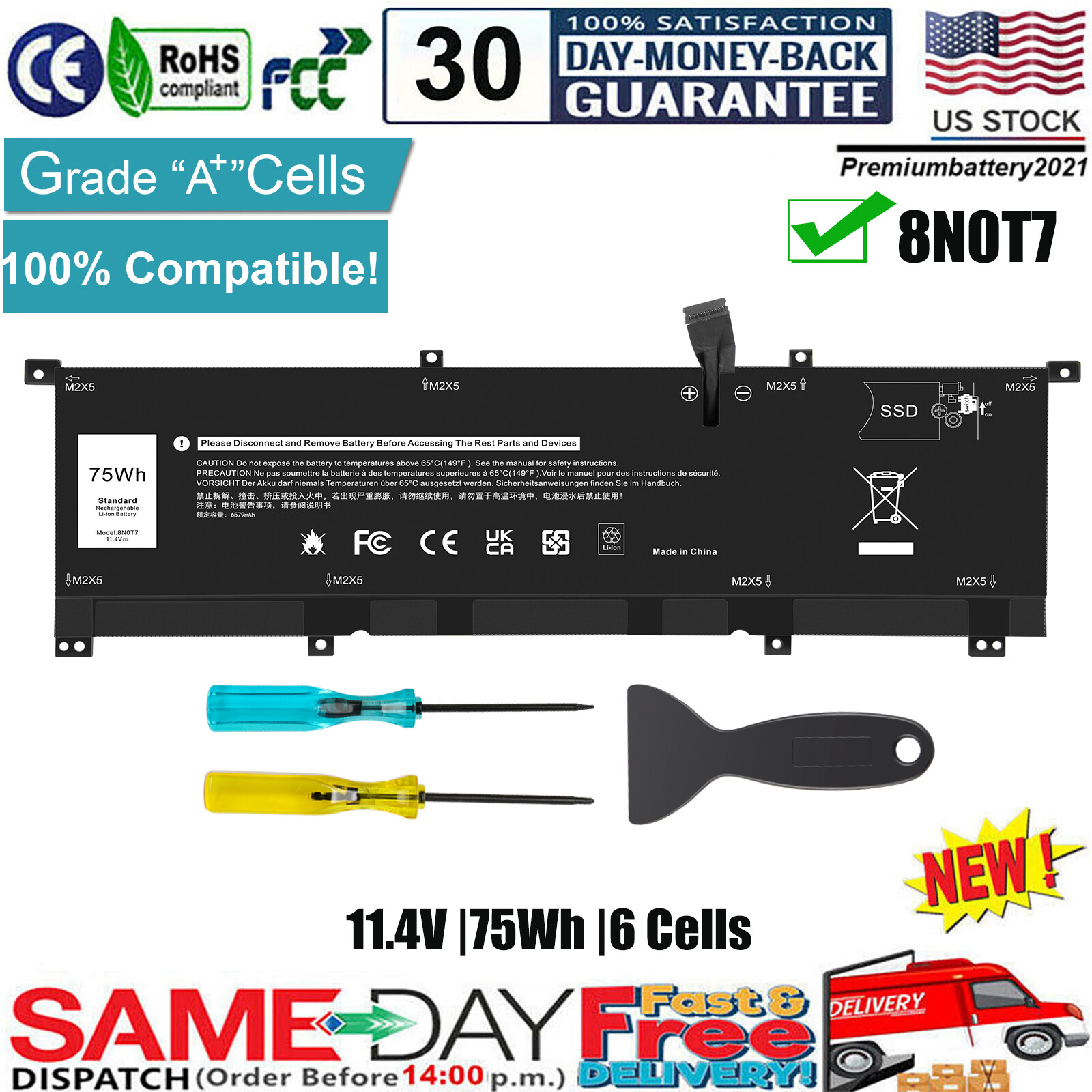 0TMFYT 8N0T7 Battery For Dell XPS 15 9575 P73F Precision 5530 2-in-1 FW8KR V5MHM