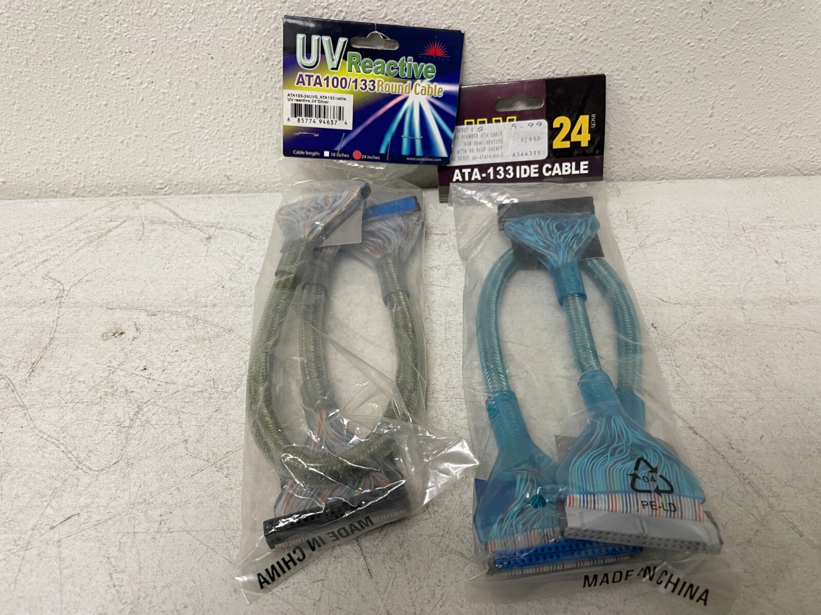 Bytech UV Reactive ATA133 IDE Cables 24" Silver Blue New