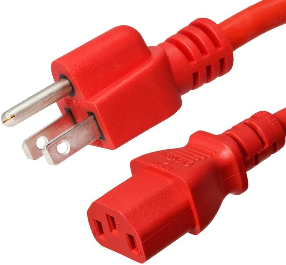 5 PACK LOT 6ft NEMA 5-15P - C13 Red Power Cord 18AWG 10A/1250W 125V 3-Prong 2M